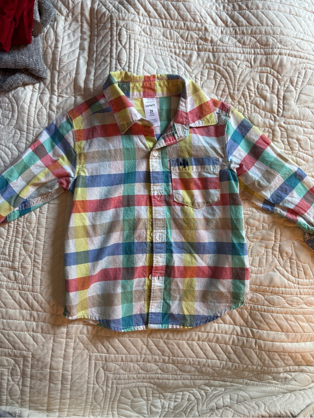Carter's Multicolor Plaid Button-Down Shirt - Yellow, Blue, Green, Red